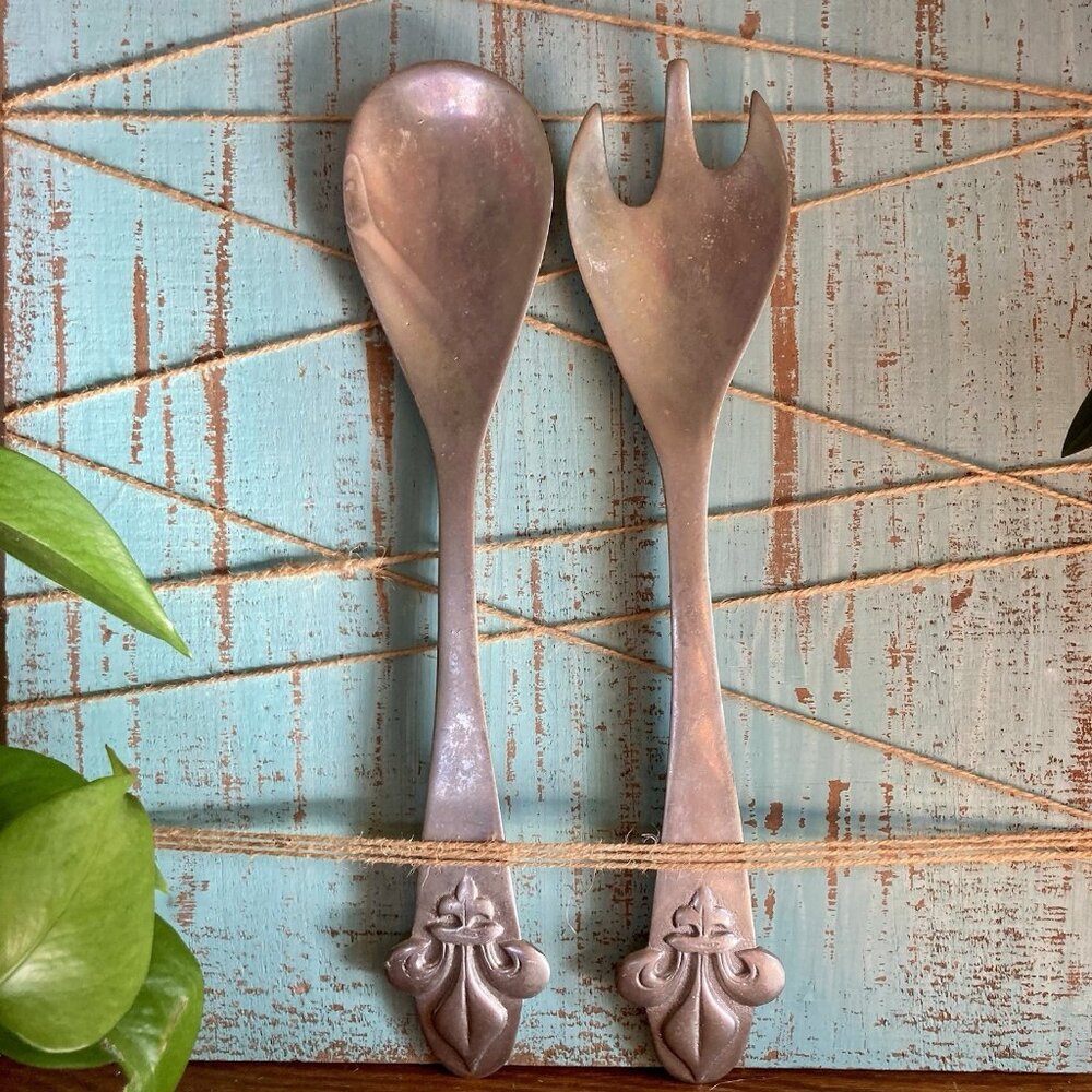 VTG 1990’s Mariposa Serving Utensils Salad Fork & Spoon Set Fleur De Lis